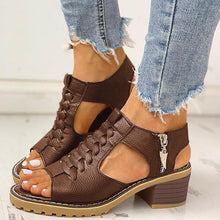 Load image into Gallery viewer, Women's Peep Toe Cutout Zipper Chunky Heeled Sandals