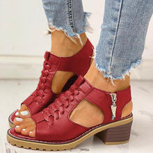 Load image into Gallery viewer, Women's Peep Toe Cutout Zipper Chunky Heeled Sandals