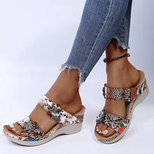 Load image into Gallery viewer, Women&#39;s Casual Slope Heel Snake Print Slippers
